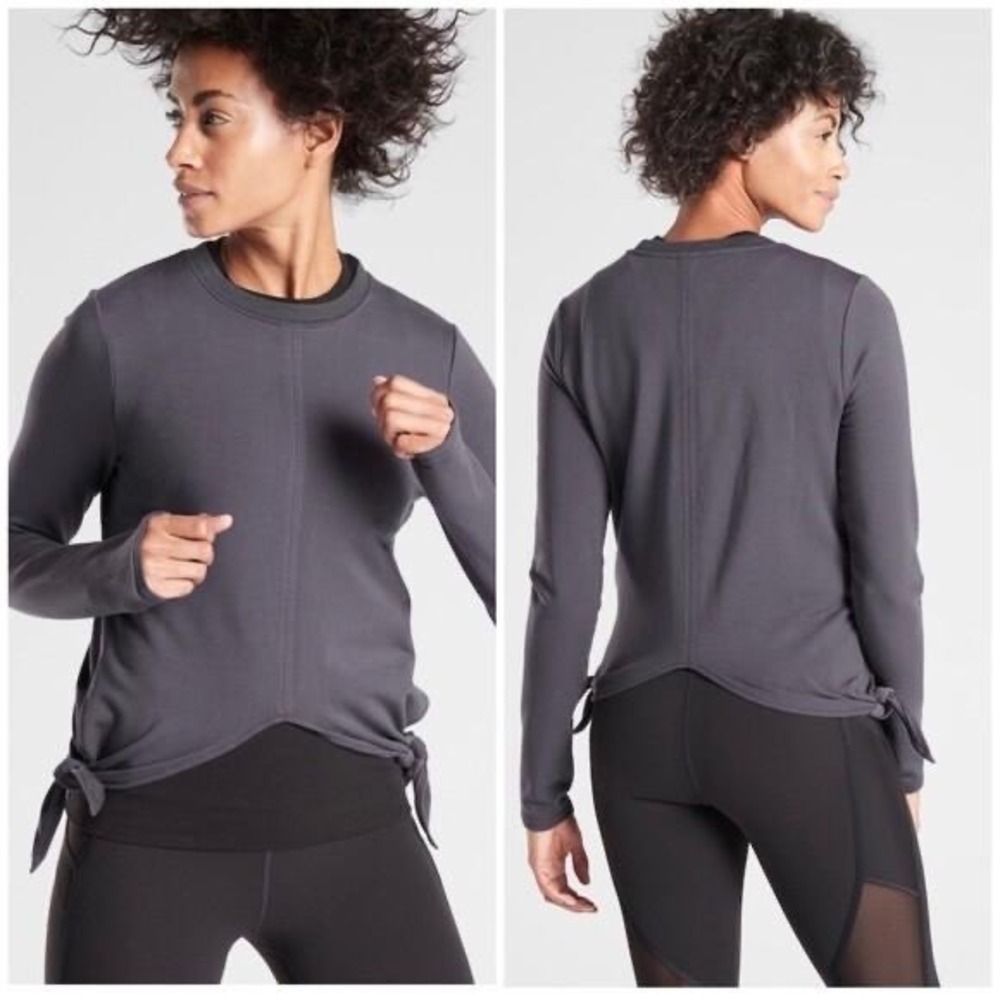 Athleta Samsara Side Tie Sweatshirt XS Grey Nirvana Cropped Long Sleeve 515556